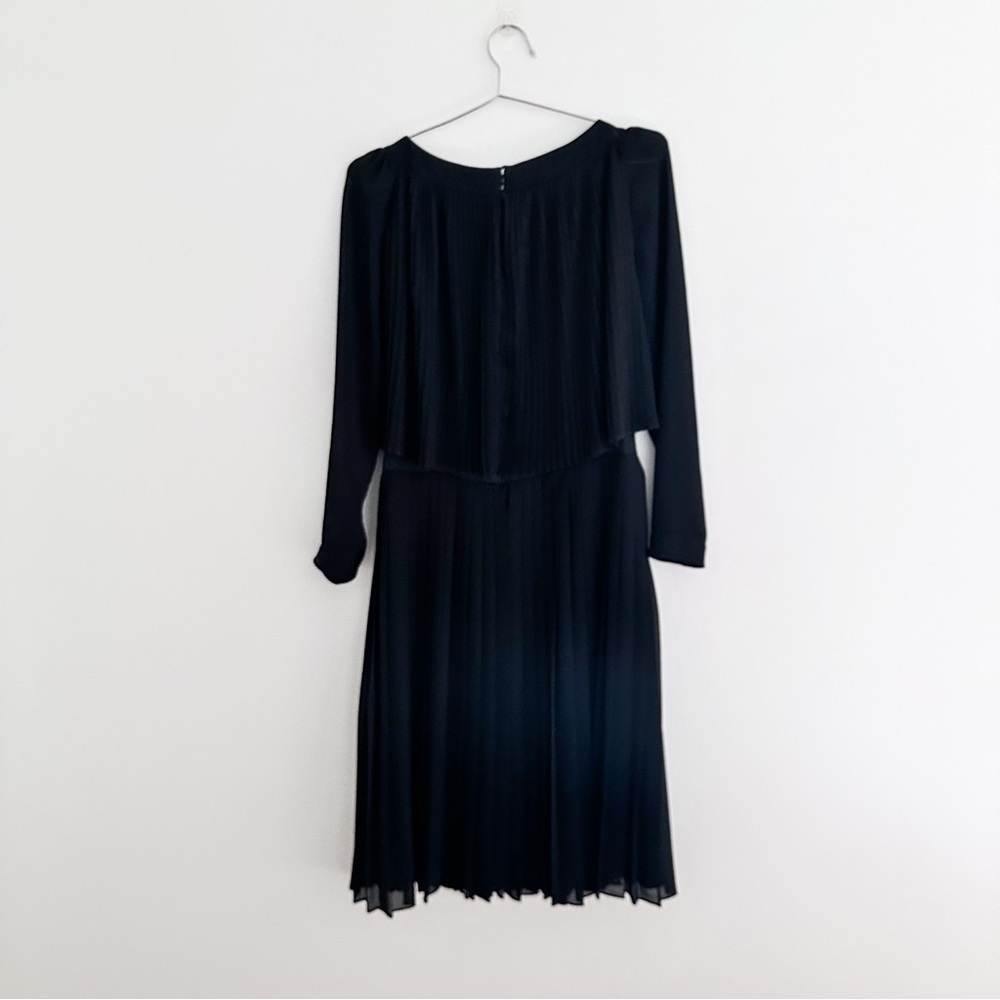Vintage Black Pleated Midi Dress Sheer Sleeves Union Made Size 2-4 - Picture 8 of 11